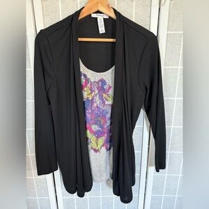 Style & Co. Black Cardigan with Gray Floral Sequin Tank, Petite Medium.